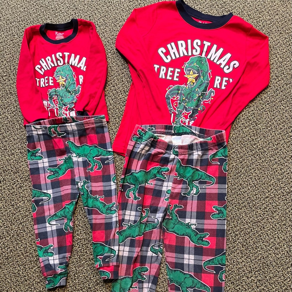 Matching boy & girl Christmas Tree Rex Pajama’s